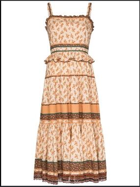Ulla Johnson Cecilie Tiered Bead Fringe Midi Dress NEW NWT